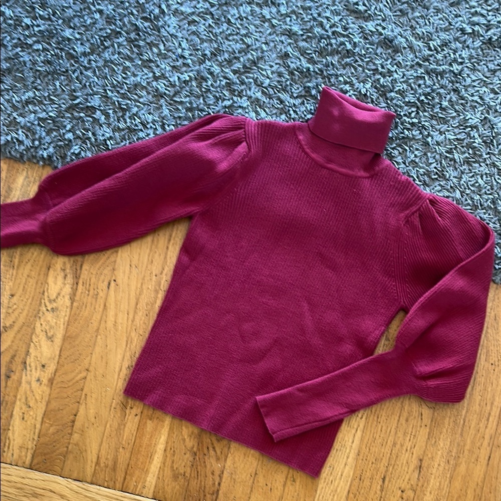 FARM Rio Ribbed Turtle Neck Long Sleeve Burgundy Size Medium